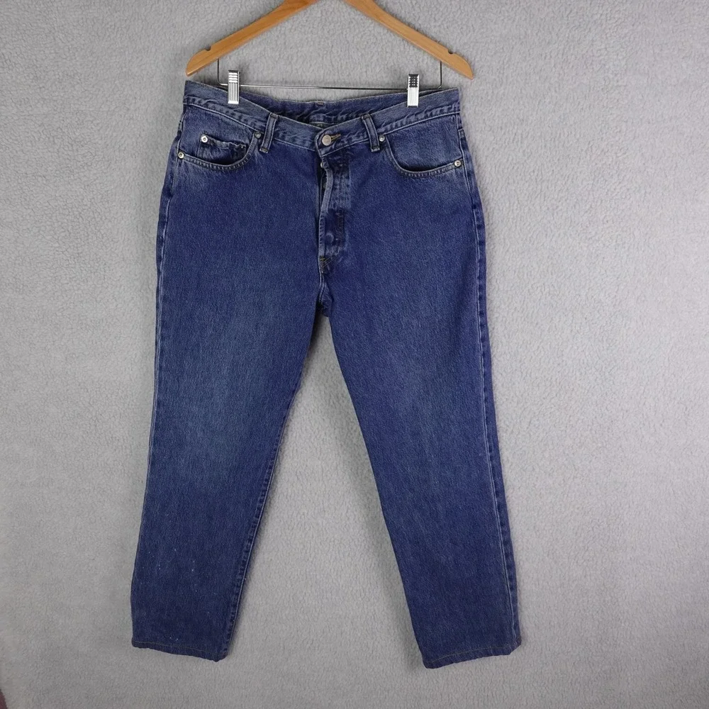 RRL Ralph Lauren Vintage Mens Blue Denim Straight Leg Button Fly Jeans 35x30 USA